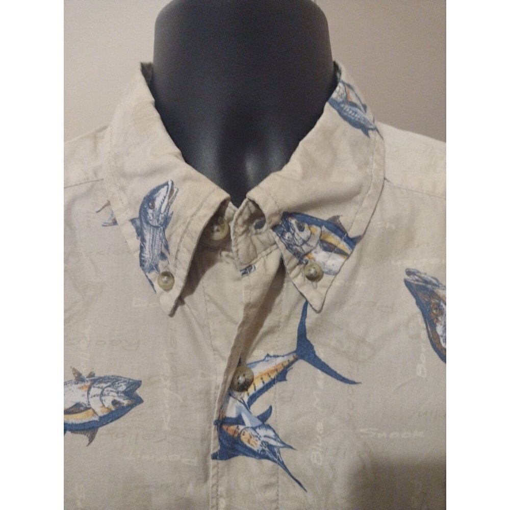 Columbia Sportswear Company Short Sleeve Fish Print Button Shirt Mens Large L - Picture 3 of 13
